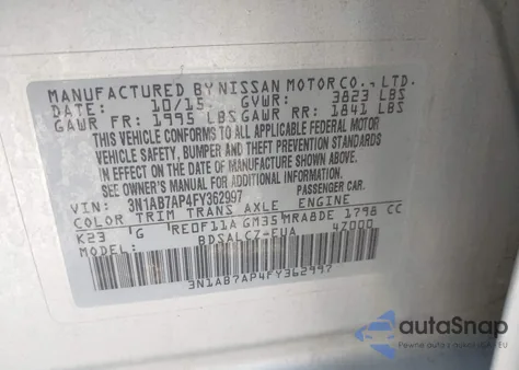 2015 Nissan Sentra S from USA, damaged, VIN 3N1AB7AP4FY362997